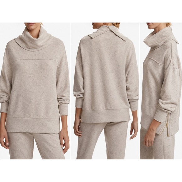 Varley Tops - Varley Priya DoubleSoft Cowl Neck Side Zip Cozy Lounge Taupe Medium